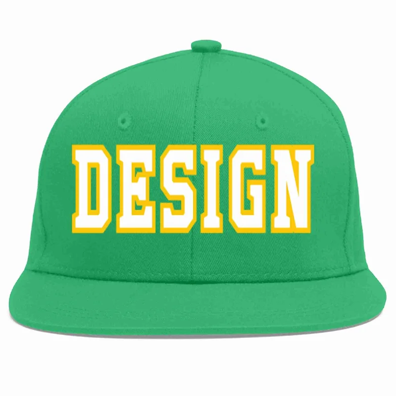 Baseball Cap For Exclusive Fan Gear-Custom Teal White-Gold Flat Eaves Sport Baseball Cap