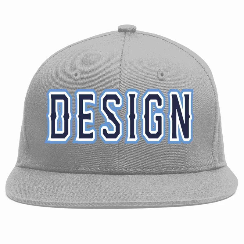 Baseball Cap For Gift And Merchandise Orders-Custom Gray Navy-White Flat Eaves Sport Baseball Cap Design for Men/Women/Youth