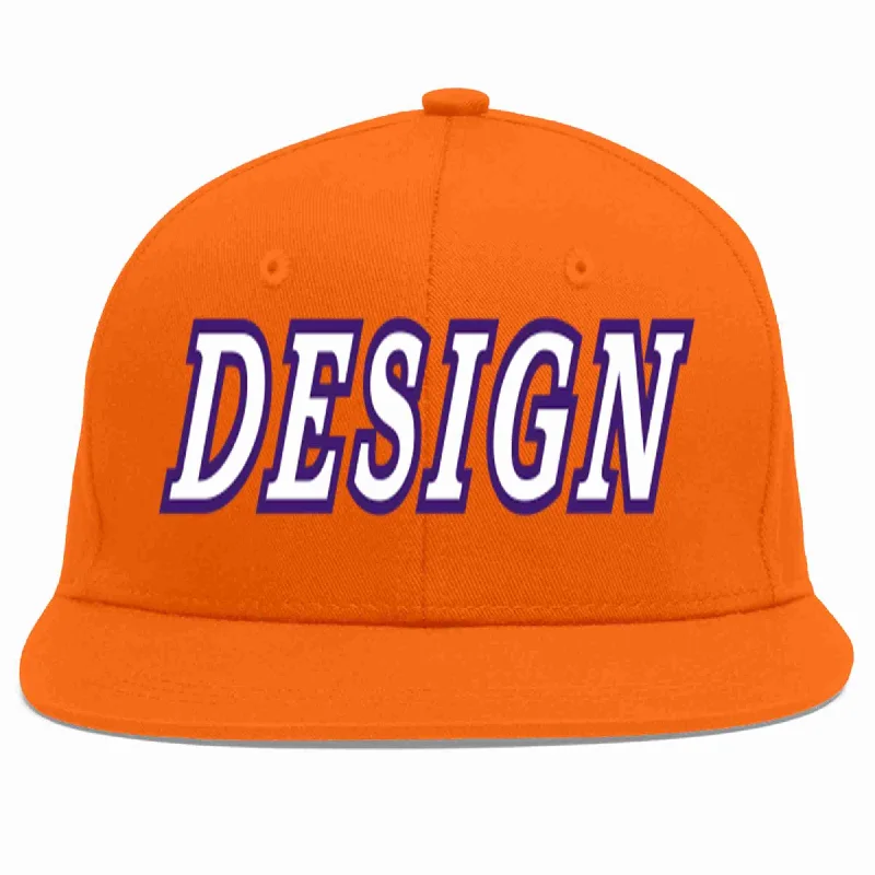 Baseball Cap For Custom Order Fan Gear-Custom Orange White-purple Flat Eaves Sport Baseball Cap Design for Men/Women/Youth