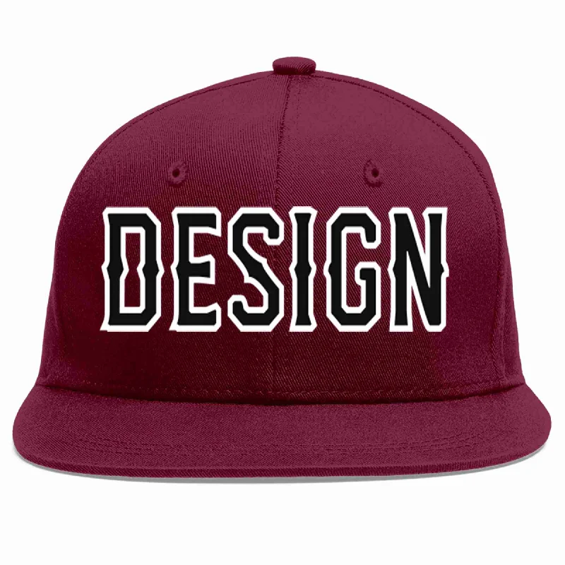 Baseball Cap For Custom Promotional Orders-Custom Crimson Black-White Flat Eaves Sport Baseball Cap Design for Men/Women/Youth