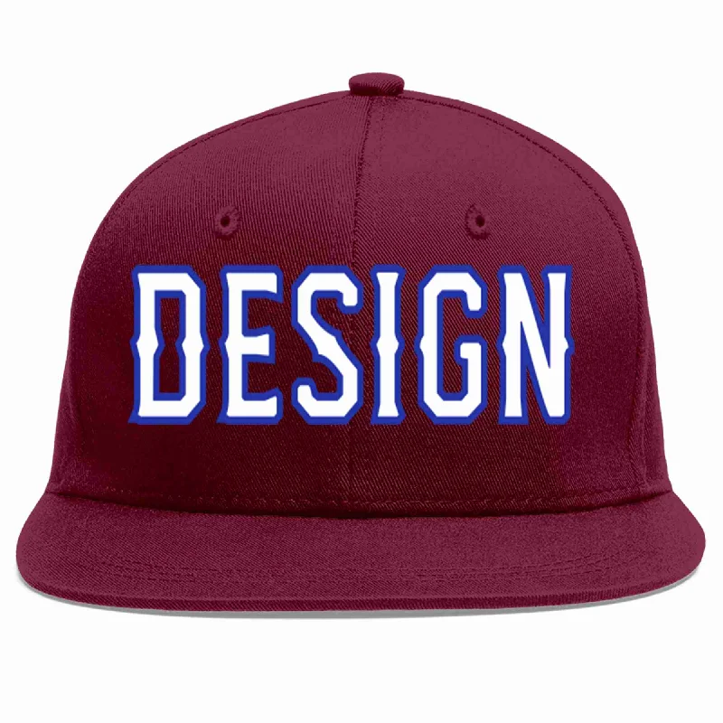 Baseball Cap For High-Quality Customization-Custom Crimson White-Royal Flat Eaves Sport Baseball Cap Design for Men/Women/Youth