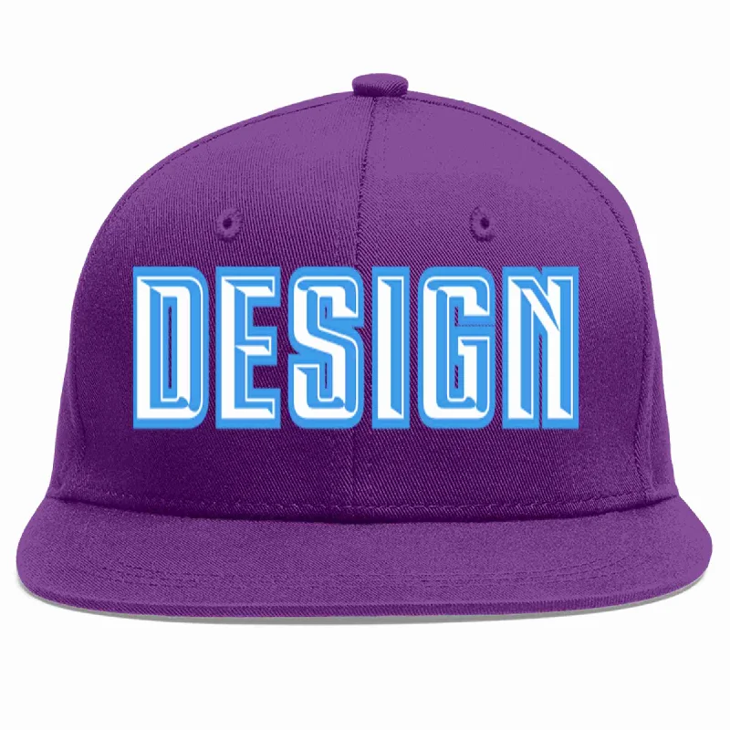 Baseball Cap For Major League Fan Gear-Custom Purple White-Powder Blue Flat Eaves Sport Baseball Cap Design for Men/Women/Youth