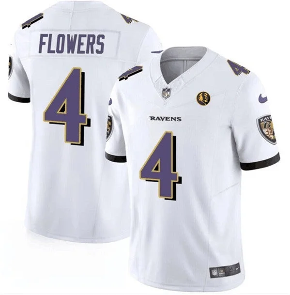 Football Jersey For Sports Apparel-Men's Baltimore Ravens #4 Zay Flowers White 2023 F.U.S.E. With John Madden Patch Vapor Limited Football Stitched Jersey