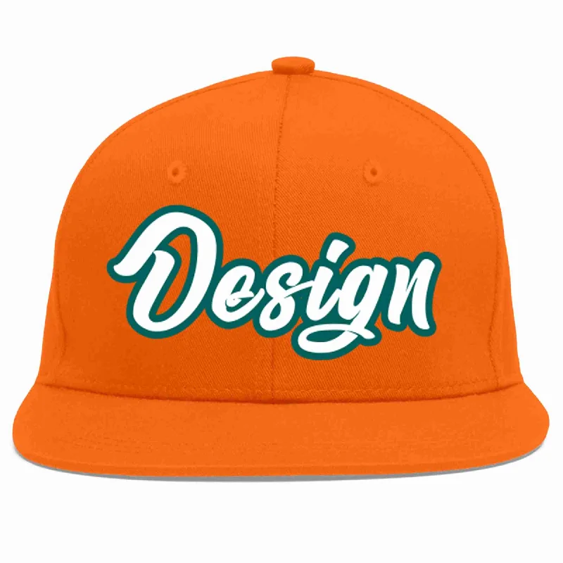 Baseball Cap For Personalized Event Gear-Custom Orange White-Aqua Flat Eaves Sport Baseball Cap Design for Men/Women/Youth