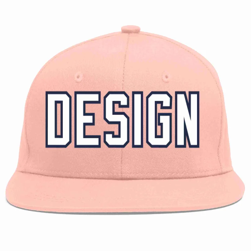 Baseball Cap For Custom Team Wear-Custom Pink White-Navy Flat Eaves Sport Baseball Cap Design for Men/Women/Youth