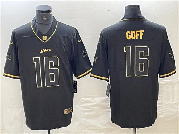 Football Jersey For Personalized Fan Apparel-Men's Detroit Lions #16 Jared Goff Black Gold Edition Football Stitched Jersey